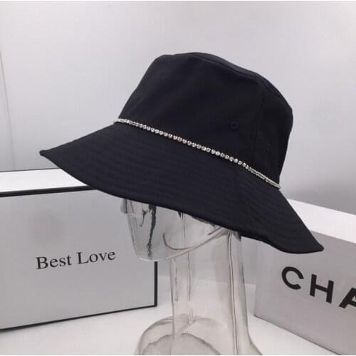 The spring and autumn period and the summer new diamond black wide-brim fisherman hat basin hat female Japanese bucket hats