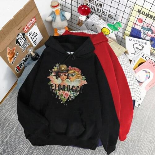 Spring Streetwear Black Tops Girls Black Gothic Oversized Hoodie Y2k Angel Womens Hip-hop Cool Michelangelo Winter Sweatshirts