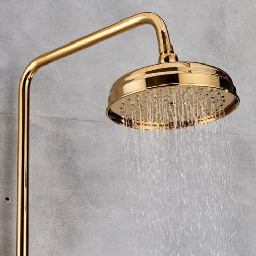 Vidric Vidric Golden Shower Faucet Set Brass Rainfall Shower 360 Swivel Tub Spout Dual Handles Mixer Tap Bathroom Shower Faucets