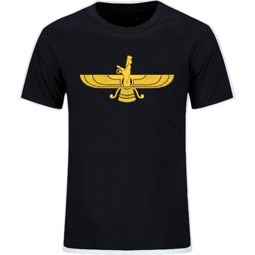 Fun Short Sleeve Farvahar Iran Persia Symbol Men T Shirt Iranian Persian Zoroastrian Men Cotton Tshirt Top Tee Big Size
