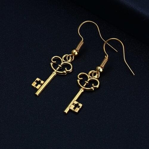Trendy Key Shape Dangle Antique Silver Plated Earrings for Women Girl Retro Drop Earrings Cute Earring Jewelry Bijoux