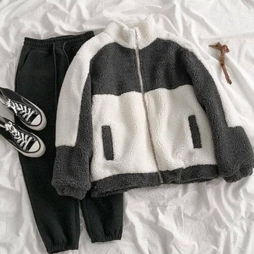 Single / set female autumn and winter 2019 new Korean version of lamb wool coat + woolen trousers super fire two-piece suit