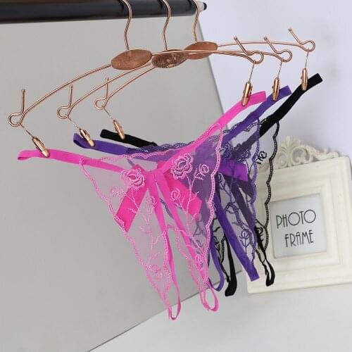 Floral Embroidery Lace Panties Sexy Lingerie Open Crotch Sex Thongs Womens Erotic Underwear Sexy Transparent G Strings Briefs