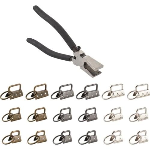 1 Set Steel Clamp Flat Nose Plier Jewelry Pull Plier Gripping Tool with Electroplate Iron Key Clasps Split Key Rings Ribbon Ends