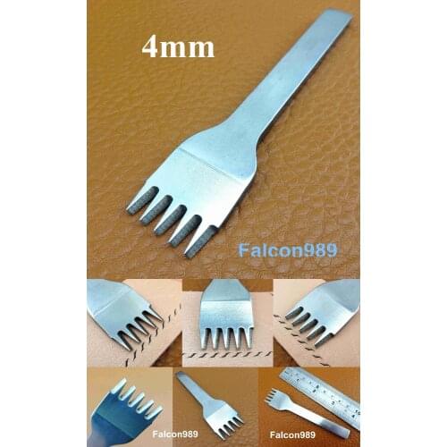 1pc 4mm 5prongs French Style leather Craft Lacing Chisel Pricking Iron Punch Tool Carving Stamping Knife Cutter Creaser Awl