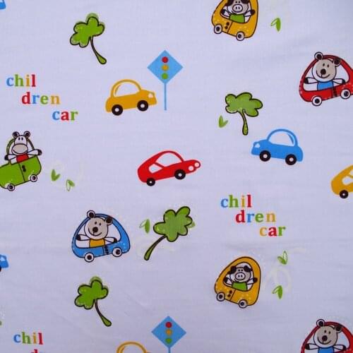 1 yard Cotton Twill Fabric for sewing pathwork, cloth, bedding - Bear, car and tree (width=160cm)