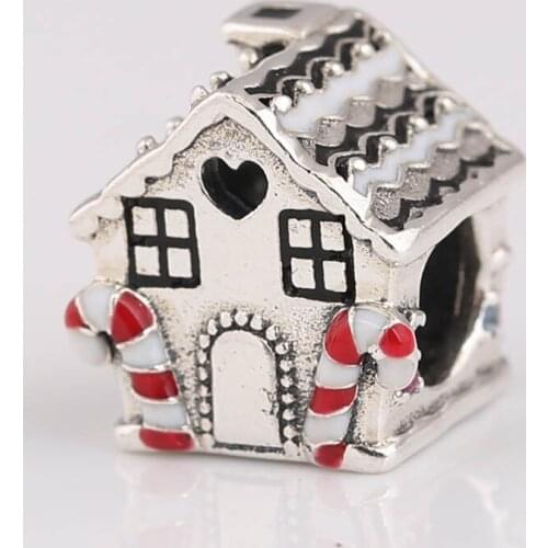 Authentic S925 Silver Mixed Enamel Gingerbread House Bead Charm fit Lady Bracelet Bangle DIY Jewelry