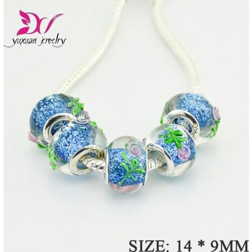 Free shipping european lake blue ocean murano glass big hole bead charm Fits European Charm Bracelets perles en gros TK039