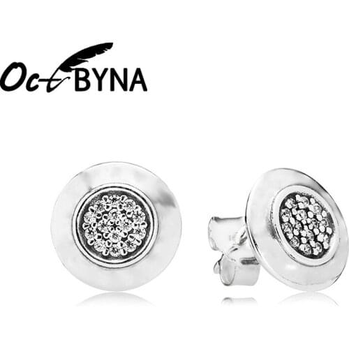 Octbyna Shining Crystal Temperament Round Stud Earrings Fashion Jewelery High quality Brand Stud Earrings For Women Girl Gift