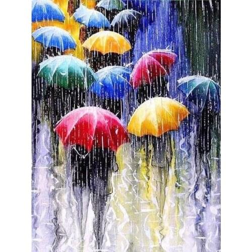 CHENISTORY 5D DIY Diamond Painting umbrella pedestrian Rhinestones Full Square/Round Diamond Embroidery Landscape Mosaic Decor