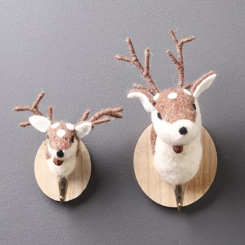 Wooden Deer Head Hooks Wall Hooks Decoration Handmade Felt Deer Head Wall Hooks For Home Decoraton Deer Horn Wall Decoration