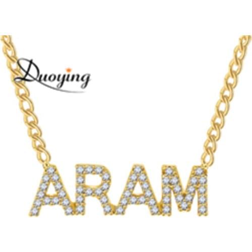Duoying Crystal Pendant Necklace for Women Stone Chain Zirconia Necklaces Women Personalized Name Necklace NLK90