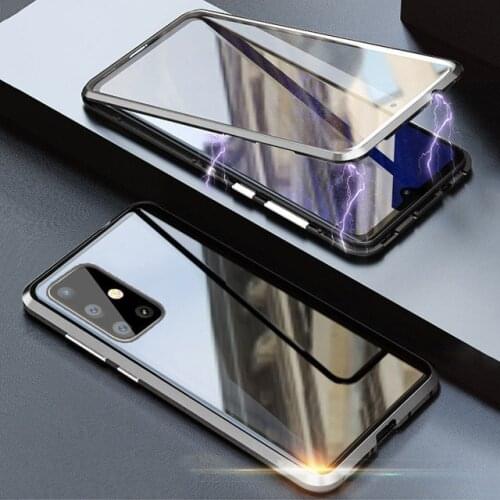 Double-Sided Magnetic Case For Samsung M31 A21s M21 A41 A31 A51 A71 A50 A7 A8 2018 Note 20 S20 S10 E Metal Tempered Glass Case