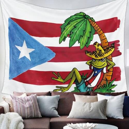 Puerto Rico Flag Frog Palm Tree Tapestry Wall Hanging Living Room Decor Wall Hanging Tapestry Yoga Mat Home Decor Art