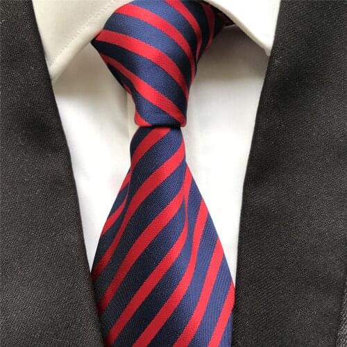 10 cm Width New Design Mens Ties Jacquard Woven Neck Tie Corbatas Navy Blue with Red Stripes Neckties for Men