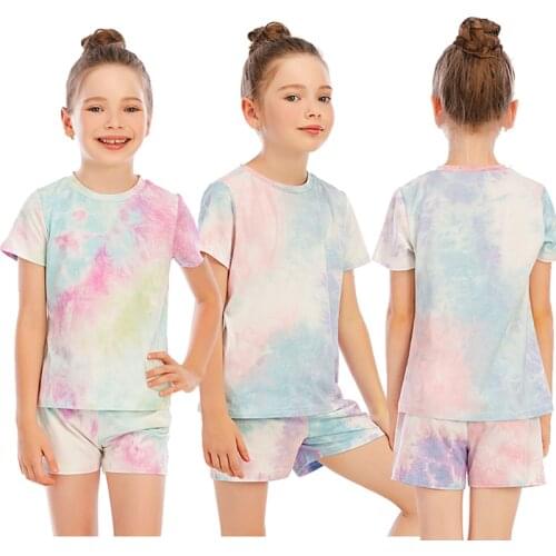 Aamikast Short sleeve Cotton Girls' sports suit summer Bandhnu clothing new tie-dye printing parent-child wear