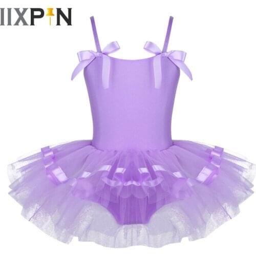 IIXPIN Kids Girls Ballet Tutu Dress Mesh Spaghetti Shoulder Straps with Bowties Ballet Dance Gymnastics Leotard Tutu Dress Girls