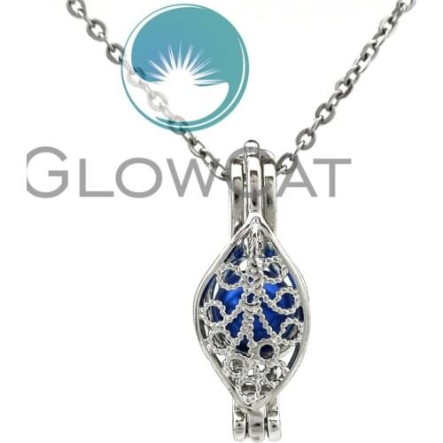 KK755 Silver Plant Leaves Beads Stone Cage Locket Pendant Perfume Essential Oil Diffuser Pearl Cage Necklace