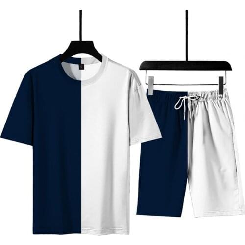2020 Summer New Men Shorts Sets Short Sleeve T Shirt +Shorts Color Matching Male Tracksuit Set Mens Clothing 2 Pieces Sets