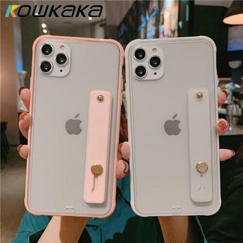 Kowkaka Colorful Mobile Phone Case For iPhone 11 Pro X XS XR Max SE 2020 6 6s 7 8 Plus Wristband Holder Protective Frosted Shell
