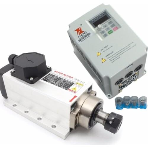 Square 2.2kw Air cooled Spindle motor ER20 runout-off 0.01mm,220V 4 Ceramic bearing & 2.2KW VFD for CNC Engraving milling grind