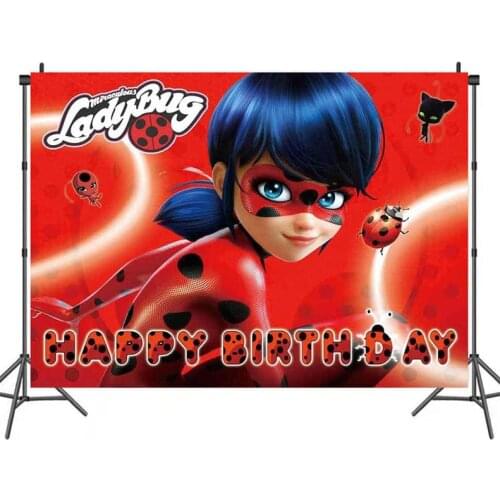7x5ft Fancy Marinette Ladybug Children Party Birthday Background Cloth Home Decoration Cartoon Anime Theme Layout for Kids Gift