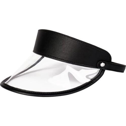 Fashion Visor Cap High Quality PU Leather Beach Hat Clear PVC Sun Hat Woman Empty Top Cap