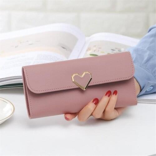 Fashion Cute Long Wallet Multi-card PU Leather Purse Heart-shaped Buckle Purse Clutch Mobile Phone Student Womens Wallet 20#47