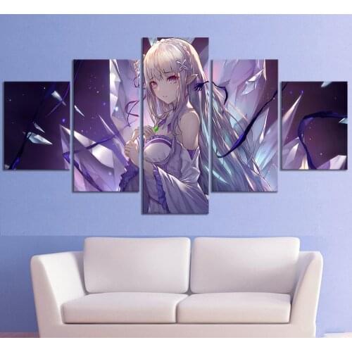 Home Decor Modular Canvas Picture 5 Piece Emilia Re Life in a Different World from Scratch Anime Painting Poster Canvas Painting