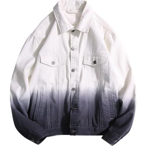 Denim jacket men new personality blue red black white gradient cotton mens street clothing slim casual denim jacket jacket stre