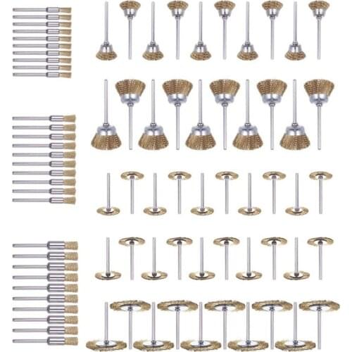 80 Pack Wire Brushes Set, Brass Wire Wheels Brushes Pen-Shaped Bowl-Shape T-Shape Brushes Set Kit Accessories