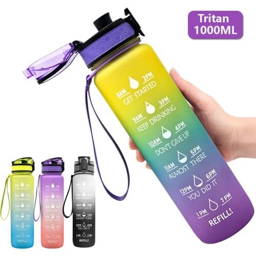 New Sports Fitness Waters Bottle 100ML Tritan Material Water Bottle With Bounce Cover Time Scale Reminder Frosted Leakproof Cup