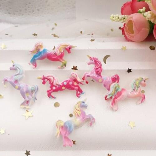 New 6 PCS Hand Painted Kawaii Resin Colorful Unicorn Figurine Flatback Stone Scrapbook DIY Decor Home Crafts OG29