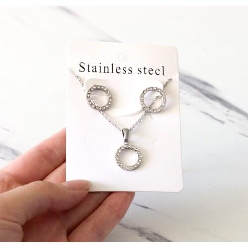 Round Pendant Necklace and Stud Earrings with Cubic Zirconia Trendy Jewelry Sets for Women Girl Fashion Jewelry Accessories