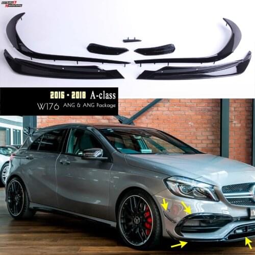 W176 ABS Front Bumper Lip Canards 8 Pieces / Set for 2016 - 2018 A Class A45 ANG & ANG Pacakge Only