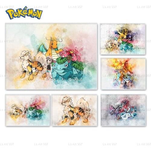 Pokemon Anime Video Game Watercolor Art Poster Charmander Canvas Painting Kids Room Dormitory Home Wall Decoration Mural Cudros