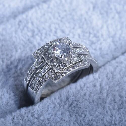 QTT Classic Ring 925 Sterling Silver Vintage Ring Sets Square Dazzling Zircon Stone For Women Wedding Accessories Jewelry