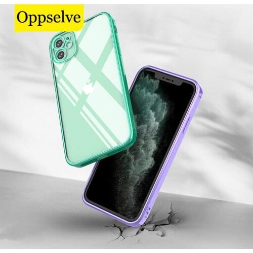 Luxury Square Frame Plating Clear Phone Case For iPhone 12 11 Pro Max X XR 6S 7 8 Plus SE Clear Transparent Silicone Phone Cover