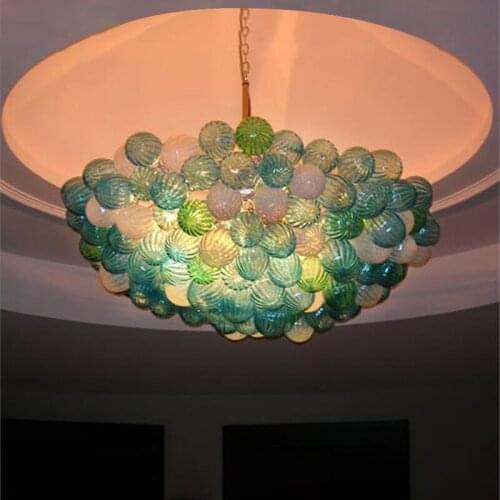 Hand Blown Glass Chandelier Bubble Pendant Lamps Colored Art Lights Modern Custom 32 Inches LED Lighting for House Decoration