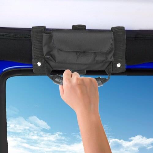 1PCS Auto Car Roll Bar Grab Handle Black With Sunglasses Holder Storage Bag for Jeep Wrangler CJ TJ JK JL Armrest Pouch Bag
