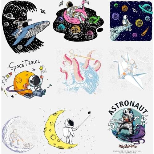Space Astronaut Patch Thermal Sticker On Clothes Heat Transfer DIY Washable T-shirt Patches For Clothing UFO Iron On Patch