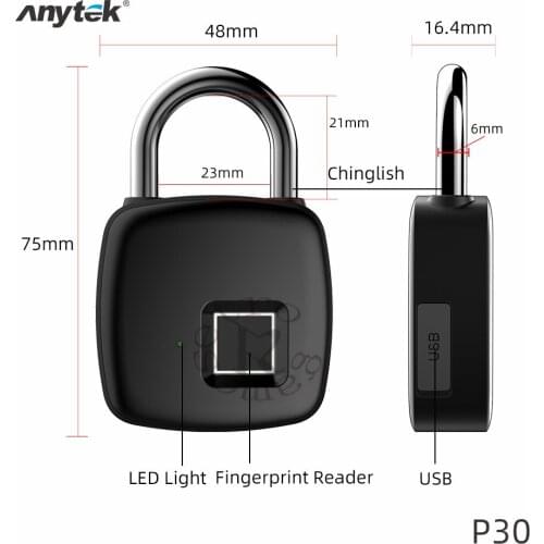 DHL 10pc/lot Smart Fingerprint Padlock Keyless USB Rechargeable Quick Unlock Door Lock Zinc alloy Metal Self Developing Chip P30