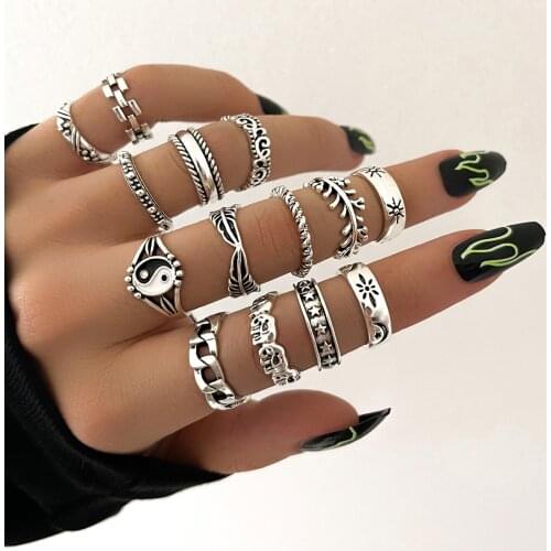 14 Pcs/set Vintage Tai Chi Rings Set For Women Punk Star Aesthetic Geometric Gothic Kpop Anillos Emo 2021 Fashion Finger Jewelry