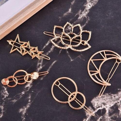 Fashion Woman Hair Accessories Triangle Hair Clip Pin Metal Geometric Alloy Moon Circle Hairgrip Barrette Girls Headwear