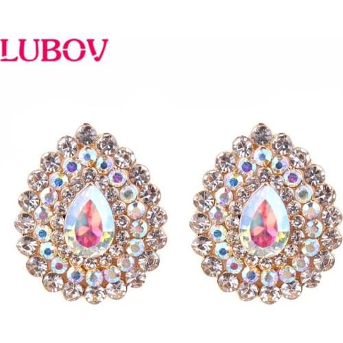 LUBOV Fashion Geometric Water Stud Earrings Luxury Gold Color Rectangle Rhinestone Earring for Women Party Jewelry Gift