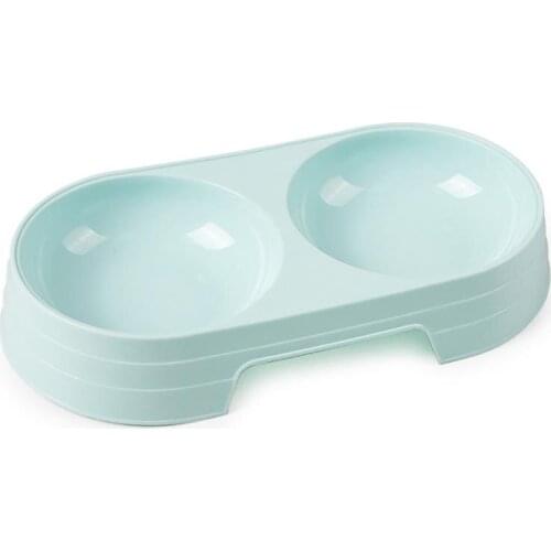 1pc Candy Color Plastic Pet Double Bowls Creative Easy To Clean Bowl Food Water Feeder Dog миска для кошки Pet Feeding Supplies