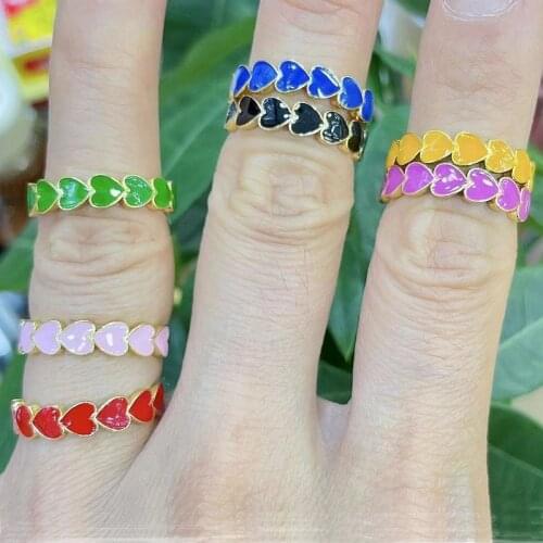 10PCS,New Colorful Enamel Heart Surrounded Lovely Stacking Rings for Women Minimalist Gold Rings for Best Friend Cute Heart Ring