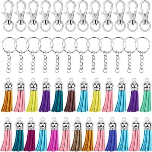 125pc/set Swivel Hooks&Key Rings&Tassels Bulk Handmade DIY Keychain Crafts Fashion Leather Tassel Pendant For Jewelry Making