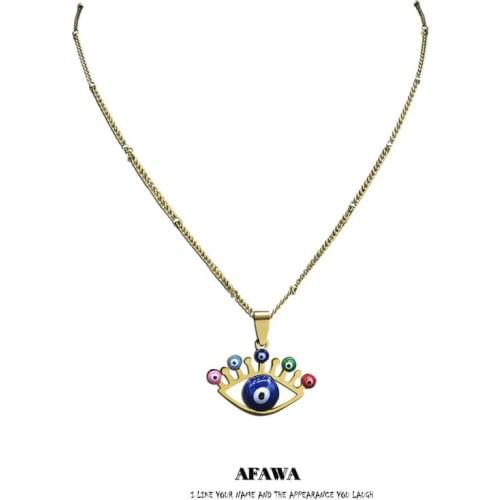 2021 Stainless Steel Eyes Islam Colorful Turkey Eye Charm Necklaces Women Gold Color Chain Necklaces Jewelry collier N5229S01