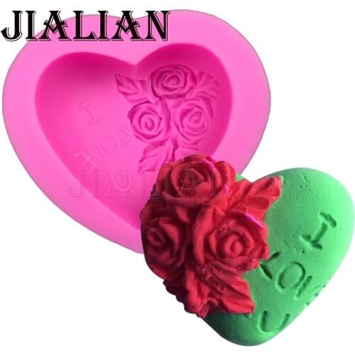 3D I love you Heart-shaped roses soap mould wedding cake decorating tools DIY baking fondant silicone mold T0135
